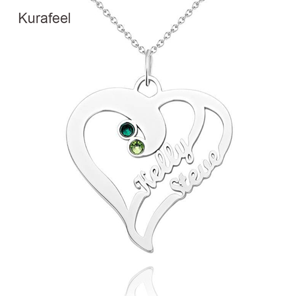 Heart Shape Pendant Zircon Name Necklace 925 Sterling Silver Necklace